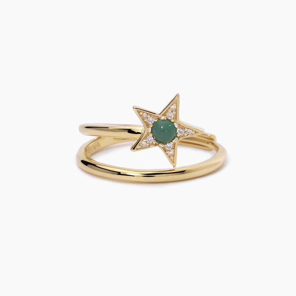 Anello stella dorato con agata verde STARLET - Gioielleria Fondente