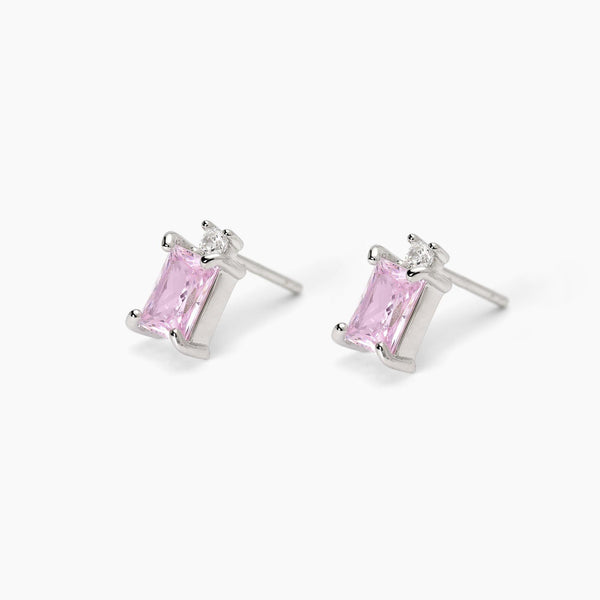 Orecchini in argento con zircone rosa taglio princess BATTITO - Gioielleria Fondente