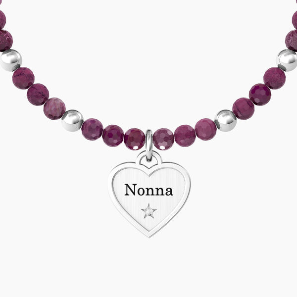 Bracciale nonna con agata fucsia e ciondolo cuore "Cuore | Nonna ti voglio Bene" - Gioielleria Fondente