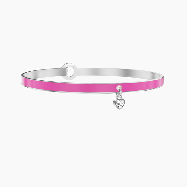 Bracciale rigido con smalto fucsia e zircone "Vivi senza pensieri"