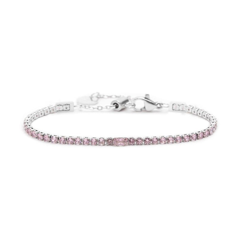 Bracciale tennis rosa 2,5mm con zircone centrale - Gioielleria Fondente