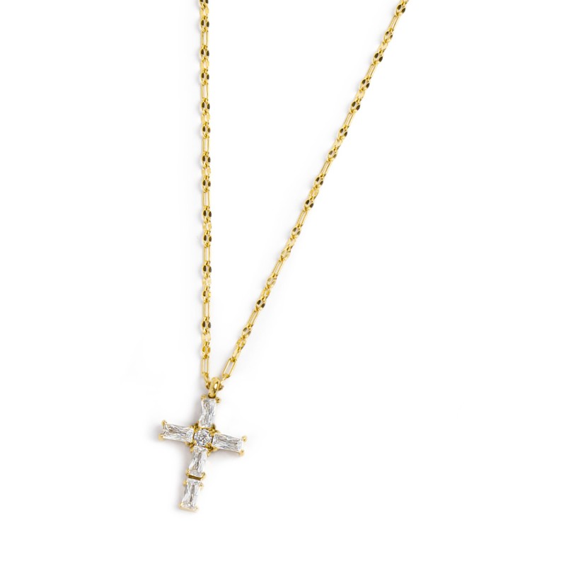 Collana croce pendente con cristalli baguette