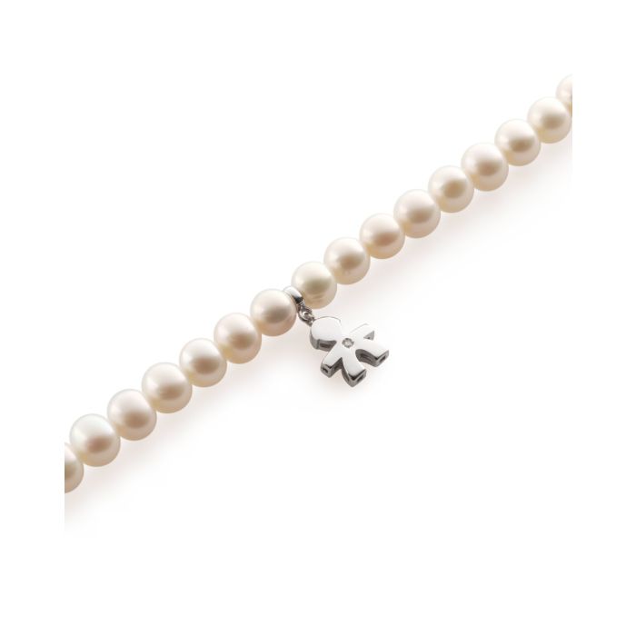 Collana le perle con sagoma bimbo in oro bianco e diamante