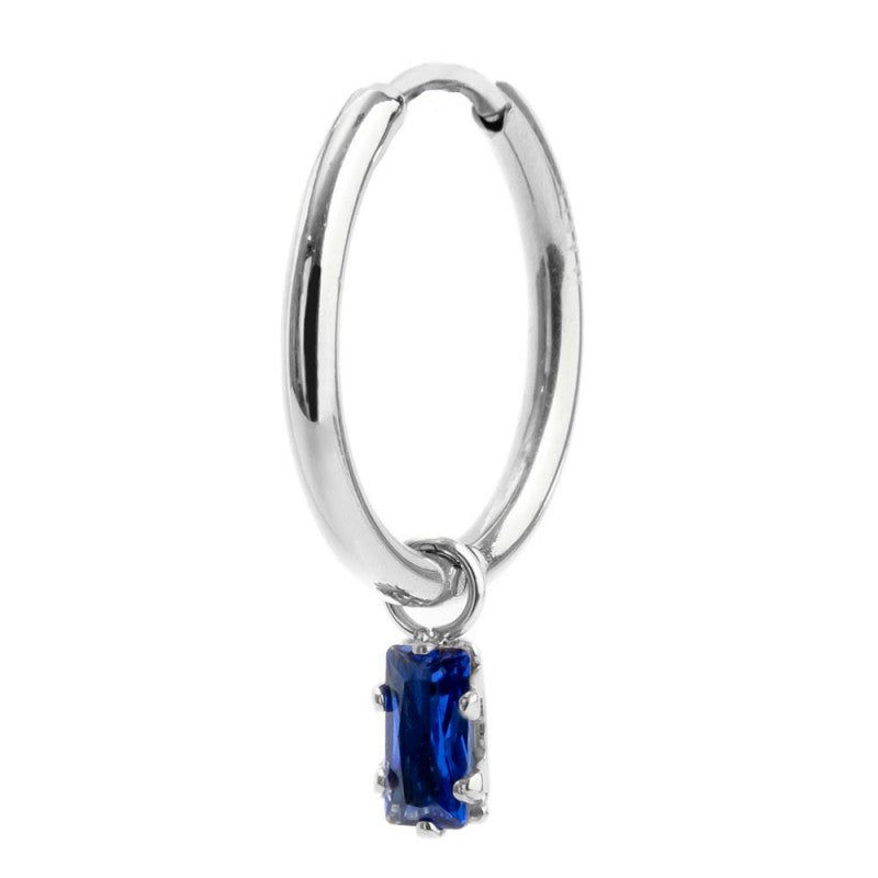 2or0090-b Orecchino a cerchio con cristallo baguette colore blu pendente