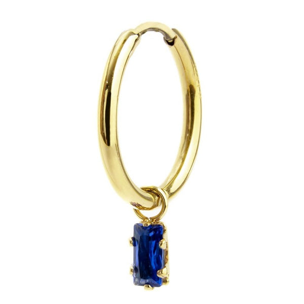 2or0090g-b Orecchino a cerchio con cristallo baguette colore blu pendente