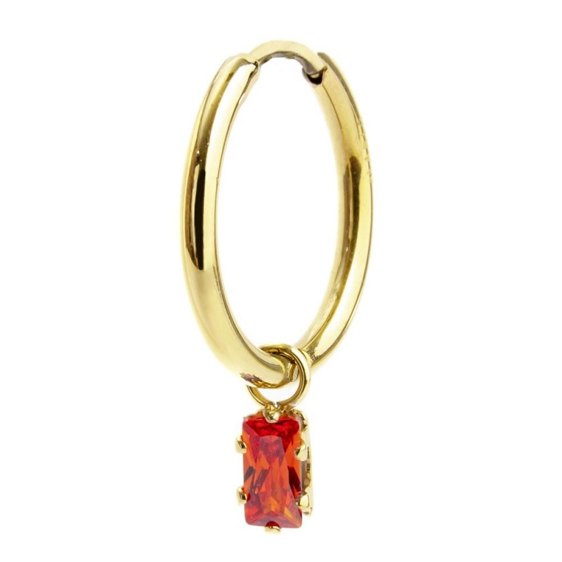 2or0090g-h Orecchino a cerchio con cristallo baguette colore arancione pendente