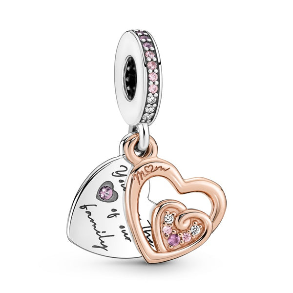 781020c01 Charm Pendente Cuori Intrecciati e Famiglia