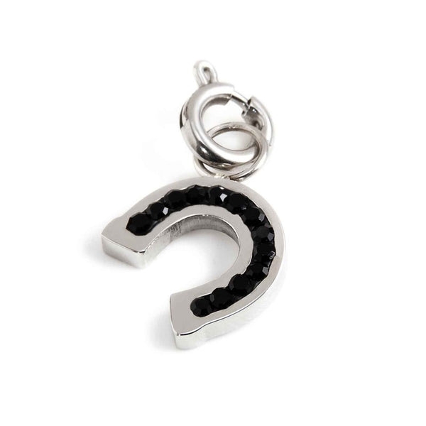 18ch108-n Charm ferro di cavallo strass neri